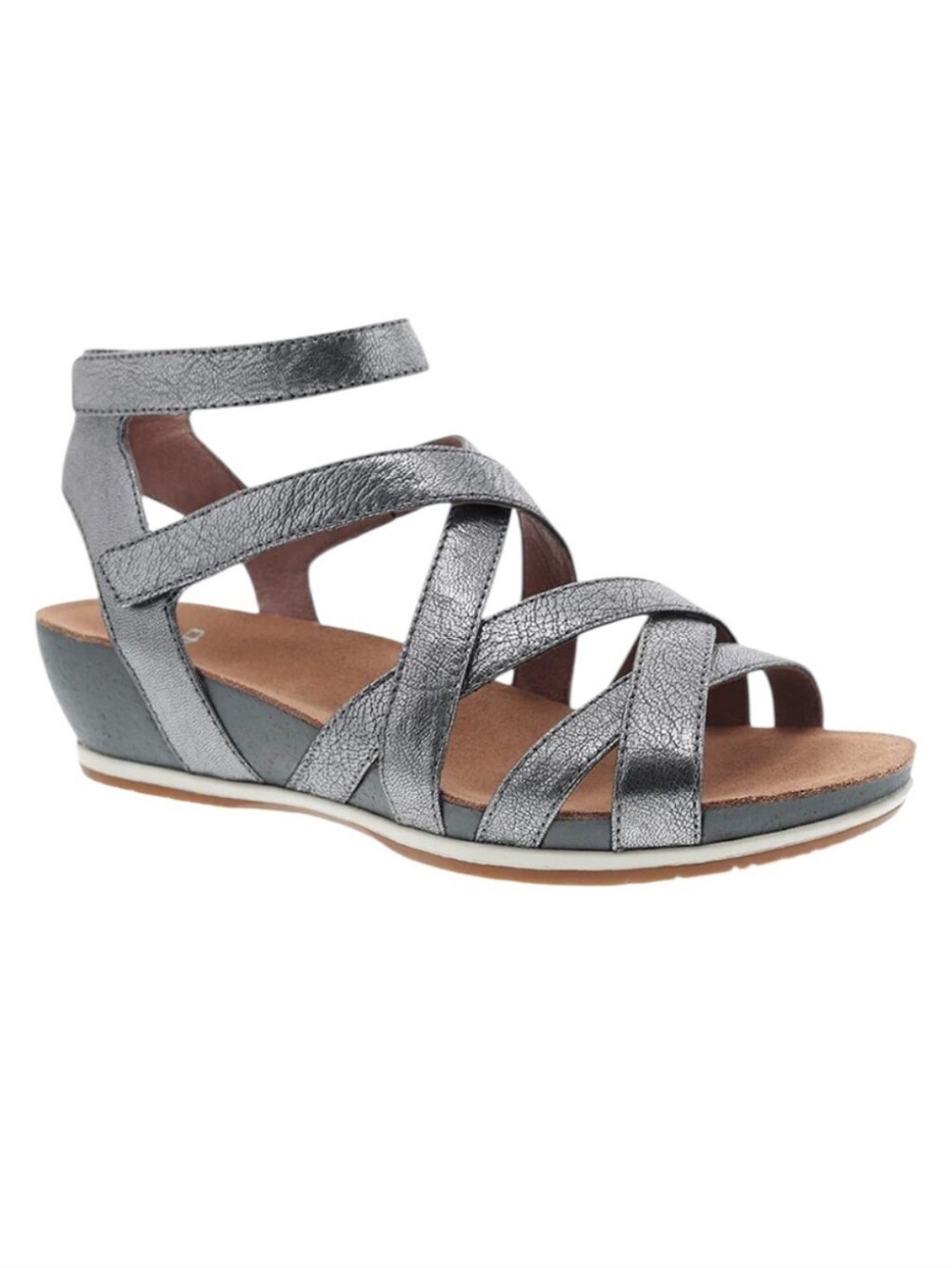 Dansko Balanne Metallic Pewter Leather Strappy Wedge Sandals Women's Us Size 7